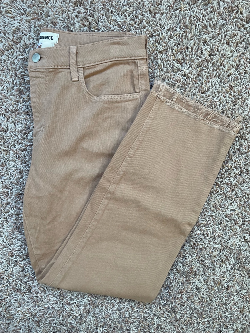 L’AGENCE Tan High-Rise Frayed Hem Jeans Women Size 28 Fall Cozy Chic Like New
